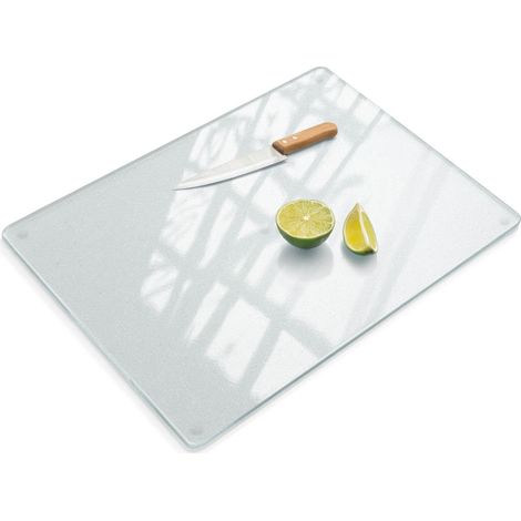 Planche de cuisine en verre trempé dépoli antidérapante résistante chocs chaleur rayures usage quotidien 80x52 cm
