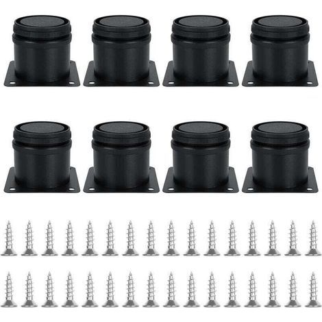 Ensemble de 8 pieds de meubles réglables noirs, Ø 50 mm/Hauteur 50 mm, pieds de canapé en métal inoxydable, pieds de table basse pour meubles TV, armoires, lits, postes de travail, avec 32 vis (1/5)