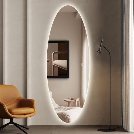 WDWRITTI LED Standspiegel 165x60cm Ganzkörperspiegel mit Beleuchtung Asymmetrischer Spiegel mit Beleuchtung für Ankleidezimmer, Schlafzimmer, Wohnzimmer, Friseursalon