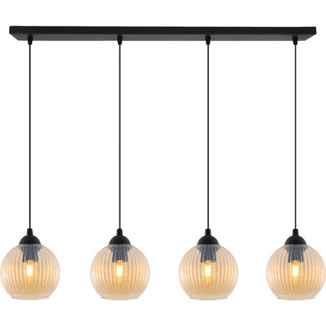 LAMPE SUSPENDU RIFFLE NOIRE 4 ABAT-JOUR PLATS MIEL BOULE E27