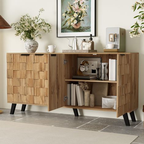 MEUBLIV Aparador 140 cm blanco – 4 puertas, 4 cajones, con espacio de almacenaje (1/5)