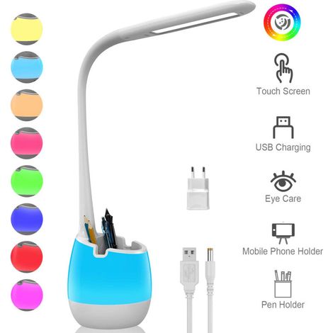 Lampe de Bureau Flexible, Lampe Rechargeable avec Veilleuse Colorée/ 3 Modes et 3 Niv. de luminosité/Contrôle Tactile (1/4)