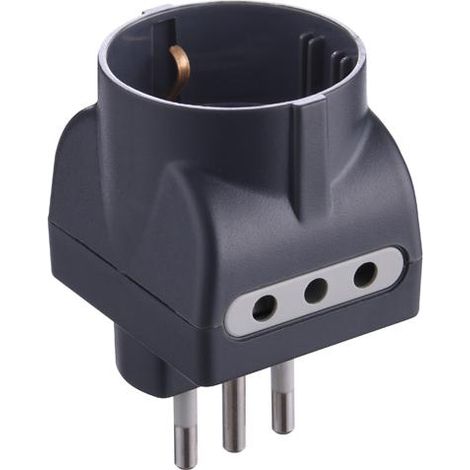ADATTATORE TRIPLO SPINA 10A/2 PRESE 10A+SCHUKO GRIGIO