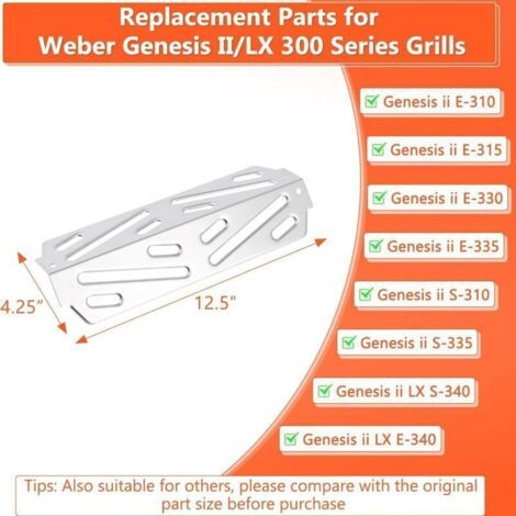 Bouclier thermique pour barbecues Weber Genesis II série 300 Genesis II E-310 II E-315 II E-330 II E-335 II S-310 II S-335 , plaques chauffantes en acier inoxydable , lot de 3 (1/3)