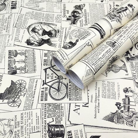 Autocollant Mural Vintage, adhésif Journal Vintage Papier décoratif Papier Peint Meubles Autocollants Papier Peint 45x300cm, (1/5)