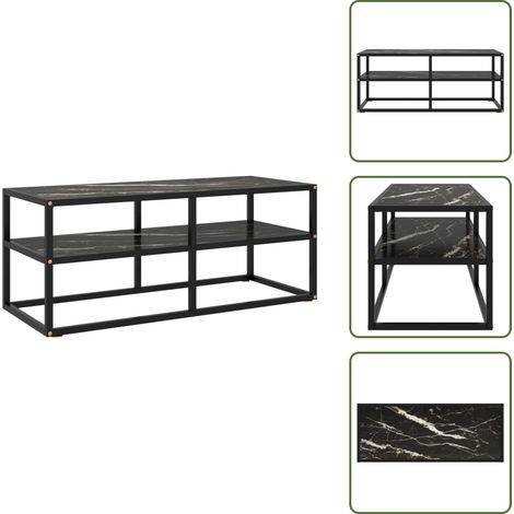 Meuble TV noir avec verre marbre noir 100x40x40 cm - Meuble Tv - Meuble Audio - Étagère Murale - Support Téléviseur - Télévision (1/5)