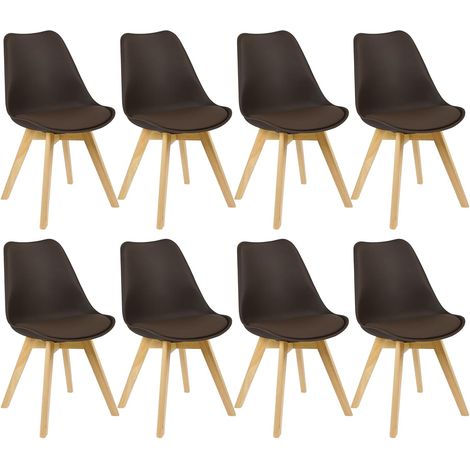 WOLTU Juego de 8 Sillas Marrones de Estilo Escandinavo Con Patas de Madera (8 Sillas de Madera Maciza Y Piel Sintética) (1/5)