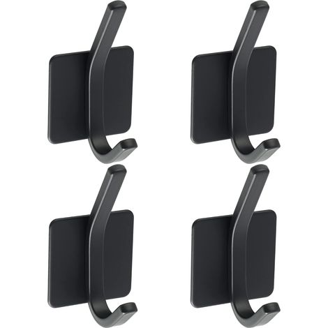 4 Pcs Adhesive Hooks SUS 304 Stainless Steel Wall Mounted Coat Hook Black Towel Holder for Bathroom or Kitchen (1/5)