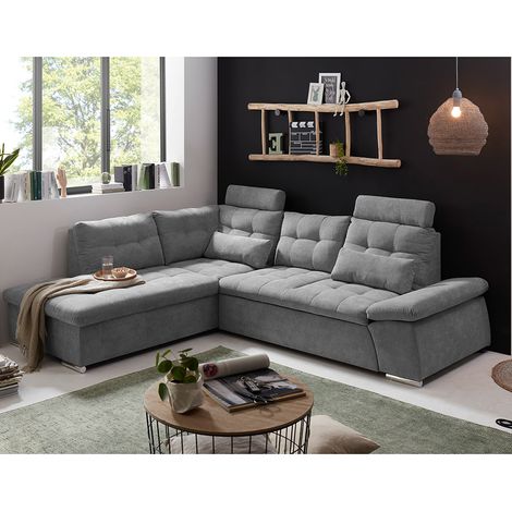 Ecksofa mit Schlaffunktion und Kopfstützen in braun, L-Form mit Recamiere rechts, Serie NOTTINGHAM-09 (1/5)