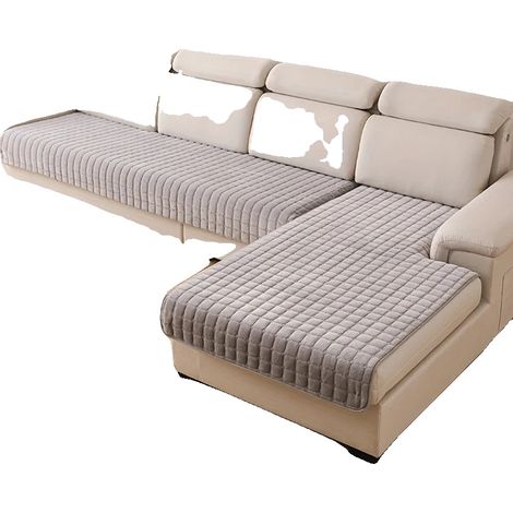 Copridivano, design antiscivolo, facile manutenzione, grigio chiaro, 2 pezzi (1/2)