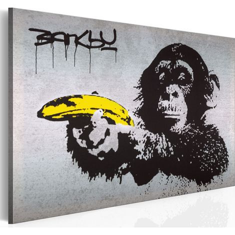 Tableau "Arrête Ou le Singe Va Tirer - Banksy" 40 x 60 cm (1/2)