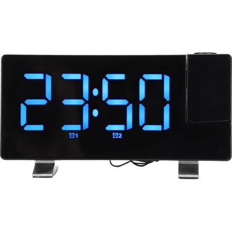 Réveil numérique à projection à 180° sur plafond ou mur, alimenté par USB, idéal pour les gros dormeurs, les enfants et les personnes âgées. Police bleue. (1/5)