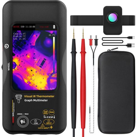 SH9 Multimètre Caméra Thermique à Double Fusion Lumineuse Imageur Thermique IR 428X320 avec Objectif Macro Multimètre Graphique 20000 Comptes à Écran Tactile pour Électronique PCB Fuite d'eau (1/5)
