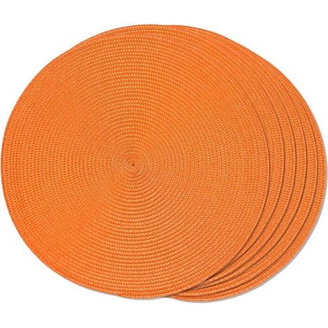 Posavasos redondos, Posavasos trenzados, Resistentes al calor y a las manchas, 38 cm de diámetro para comedor, Diseño tejido, 6 piezas, Naranja (1/5)