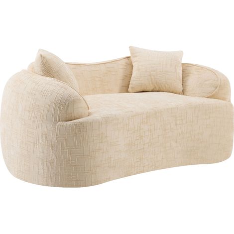 Canapé 2 places beige courbé avec accoudoirs et 2 coussins, idéal pour salon ou chambre (1/5)