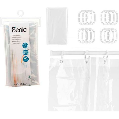BERILO cortina baño 180x180 cm &43 anillas transparente , Cortina baño 180x180 cm &43 anillas transparentes Cortina ducha peva 180 x 180 cm transparente . -Material Peva - Plastic