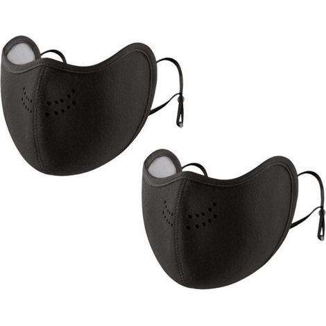 Lot de 2 masques faciaux chauds d’hiver, couvre-visage élastiques et ajustables pour activités extérieures par temps froid, ski, snowboard et sport, noir (1/5)