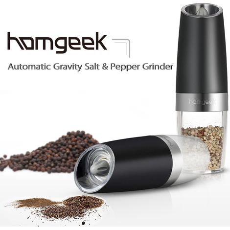 Moulin à poivre électrique portable Homgeek avec lumière LED bleue, moulin à sel, sans BPA, outil de cuisine pour broyer les épices, noir (1/5)
