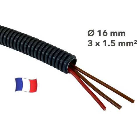 Gaine électrique préfilée 30 mètres diam 16 avec 3 fils Rouge, Marron, Marron 1.5 mm² - PREFA ELEC (1/2)