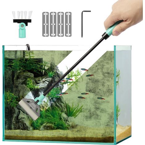 Algae Scraper, Stainless Steel Blades, 50cm Aluminum Handle, Plastic Brush, Glass Aquariums (1/5)