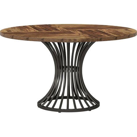 Table à manger ronde 6 places industrielle en MDF et métal, style rétro sablier avec patins réglables, plateau spacieux pour cuisine ou salle à manger - CHICFURN (1/5)