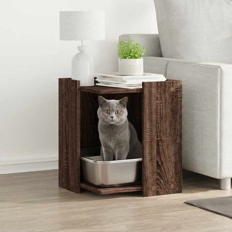 Meuble pour bac à litière pour chat, en bois d'ingénierie chêne brun