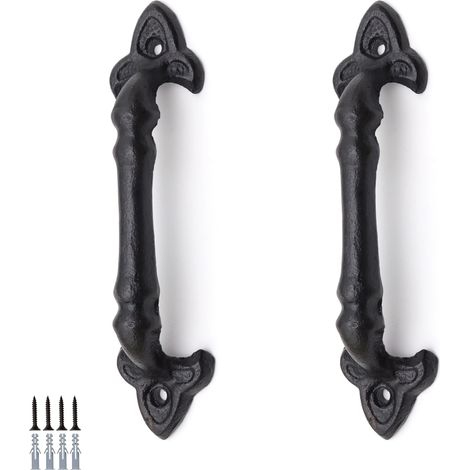 2 Pièces Poignée de Porte Coulissante de Grange en Fonte Noire, Look Vintage, Longueur 185 mm, Poignée de Porte Exterieur de Jardin avec Vis de Fixation pour Portes de Garages (1/4)