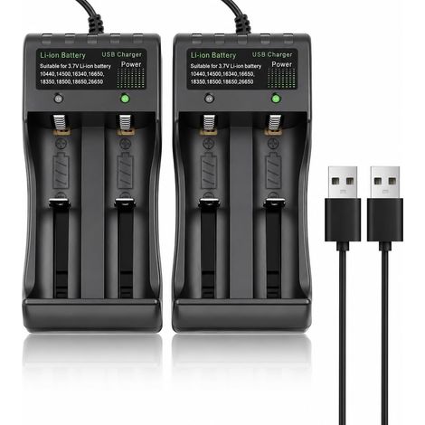 2PCS Chargeur Accu 18650, Rechargeable Li-ION 3,7V Chargeur Piles Rechargeable pour Batteries Rechargeables Lithium ION, Chargeur De Piles Polyvalent avec Alimentation USB, Chargeur Accu 18650 Fiable (1/5)