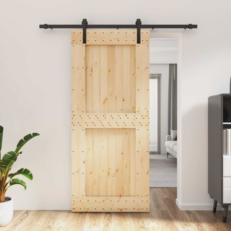 vidaXL Porte coulissante Naturel et noir 90 x 210 cm (1/5)
