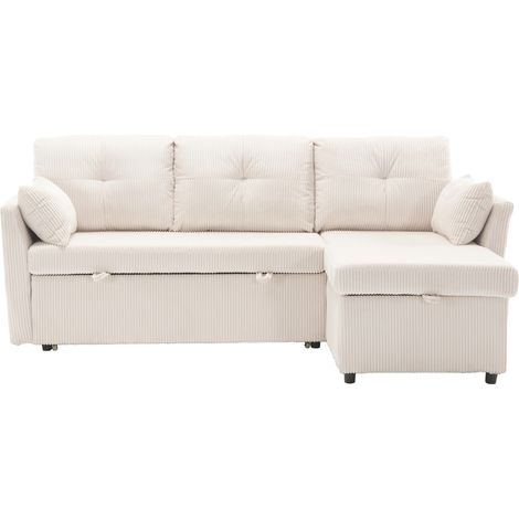 Canapé-lit convertible modulable avec coffre de rangement, méridienne réversible, poches latérales et tissu rayé doux, 3 coussins, 206 cm - CHICFURN (1/5)