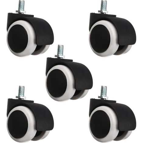 Roulettes Pivotantes Tige M12  Lot de 5, 4.8cm pour Chaises de Bureau, Roues en Polyuréthane avec Filetage (1/5)