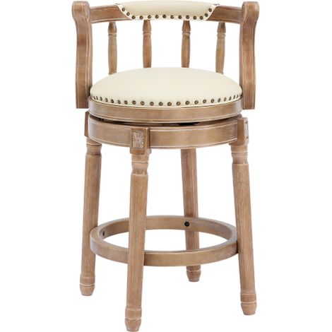 Tabourets de bar en cuir et bois avec assise en cuir de vachette, pivotants à 360° avec dossier, hauteur bar, idéaux pour la cuisine, la salle à manger et le bar. (1/5)