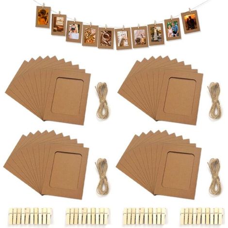 40 Pièces Guirlande Photo 11.5×15.5 CM,Porte Photo Mural avec 40 Pince en Bois et 4 Corde en Jute,Cadre Photos en Carton 6 Pouces,Accroche Photos Pince,Cadre Mural Decoratif pour Anniversaire (1/5)