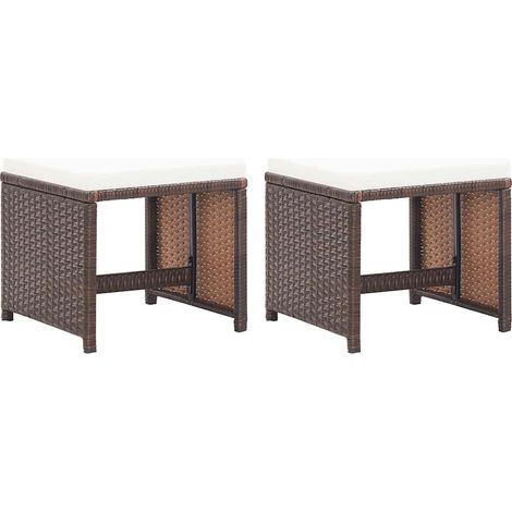 Lot de 2 Tabourets de jardin Tabourets de bar - avec coussins Résine tressée Marron BV881943 - BonneVie (1/5)