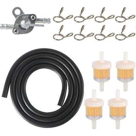 Kraftstofffilter-Set für Autos und Motorräder, 6-mm-Inline-Filter mit Schlauch, Schlauchschellen und Ventil (1/5)