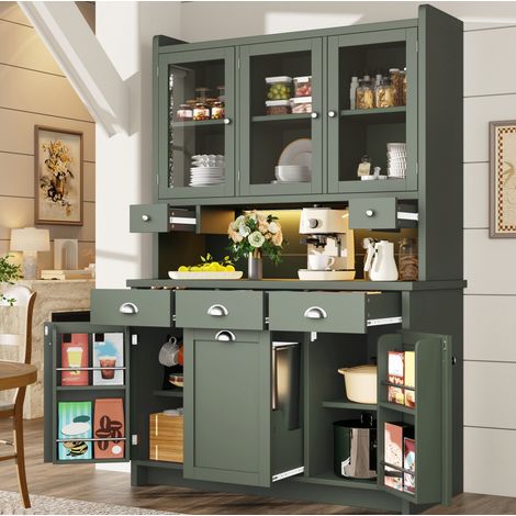 Küchenschrank 120x40x180 cm grün aus MDF mit Glastüren, Schubladen und App-gesteuerter LED-Beleuchtung (1/5)