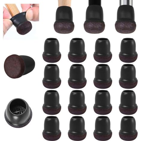Chair Leg Protectors, 10-15mm Silicone Chair Pads with Thickened Felt, 16 Pieces, Black, Small Pad