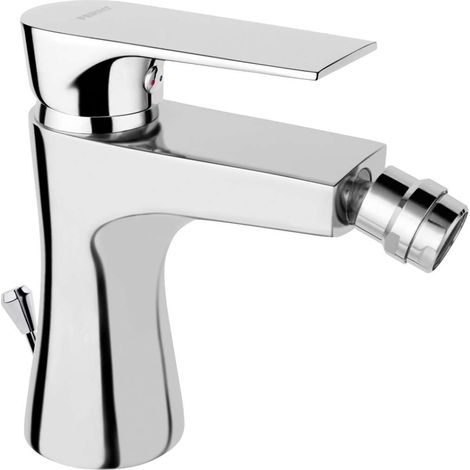 Rubinetto bidet quadrato Algeo, con tappo automatico, in plastica e cromo. (1/2)