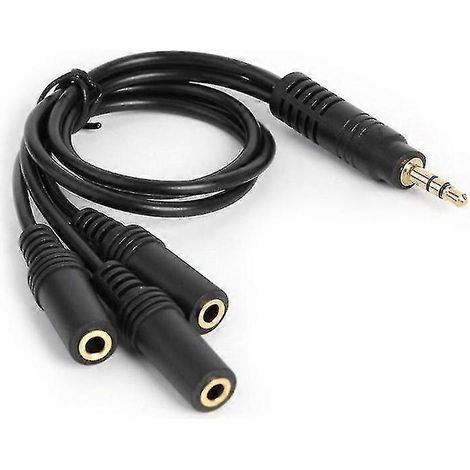 Câble adaptateur répartiteur audio stéréo 3 voies avec prise jack 3,5 mm plaquée or en PVC (3 pôles) et sortie auxiliaire audio (1/3)