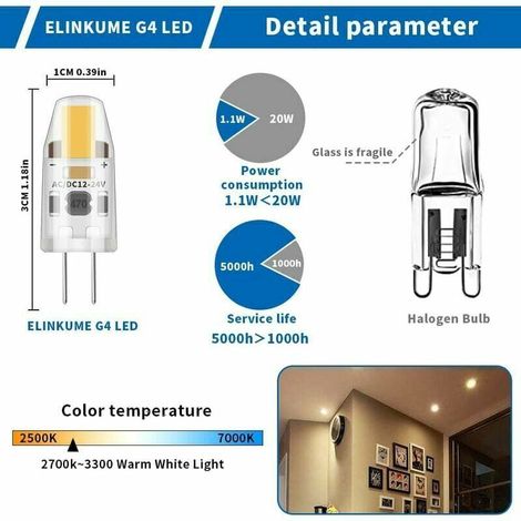 Dimmbare G4 LED-Lampen, entspricht 20W Halogen, 200LM, warmweißes Licht, energiesparend, AC/DC 12-24V, 10er-Packung. (1/5)