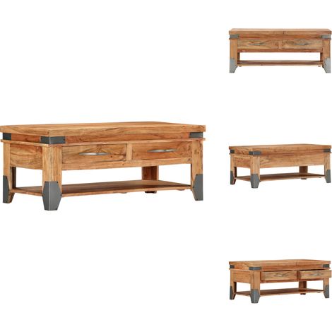 Table basse 110x52x45 cm Bois d'acacia solide - Table Basse - Meuble TV - Table D'appoint - Acacia - Bois Naturel (1/5)