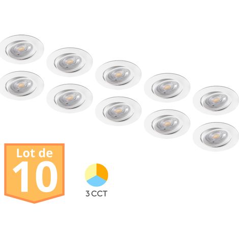 Lot de 10 spots LED encastrables 3en1 blanc 7W IP20 – Température de couleur 3000K/4000K/6500K – Installation rapide avec ressorts de fixation – Braytron (1/5)