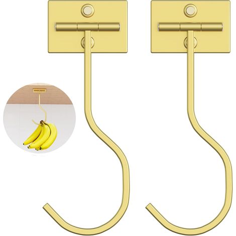 Crochet Banane Adhésif Sous Armoire Lot de 2 Cintres Pliables en Métal Doré pour Cuisine et Camping-Car (1/4)