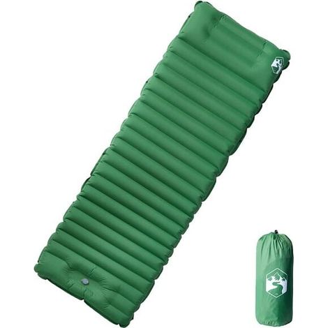Matelas de camping autogonflant avec oreiller, taille une personne, vert. (1/5)