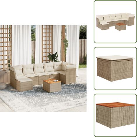 The Living Store 8-tlg. Garten-Sofagarnitur mit Kissen Beige Poly Rattan - Gartenmöbel - Esszimmergarnituren - Outdoor Möbel - Lounge Set - Rattan Gartenmöbel