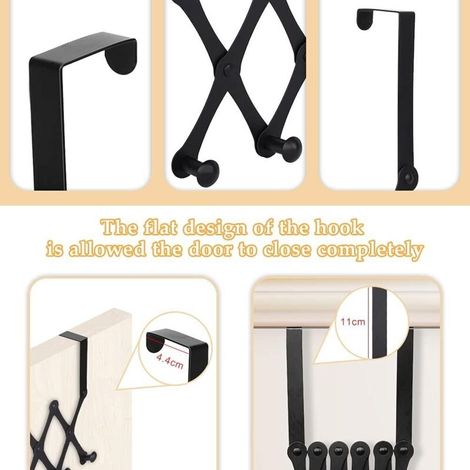Ganci per ante di armadi in acciaio inox, pieghevoli e telescopici (set da 6) per armadi di soggiorno, camera da letto e bagno (neri) (1/4)