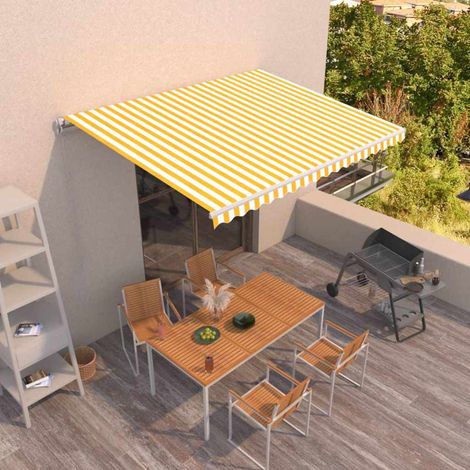 Store banne-Auvent manuel rétractable 400x350 cm Jaune et blanc (1/5)