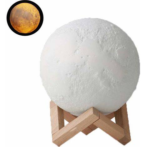 Lampe Lune - 15 cm - Effet 3D Réaliste - Capteur Tactile - 3 Couleurs - Réglage Intensité - Rechargeable USB - Veilleuse Décorative (1/5)