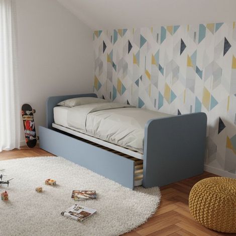 Letto singolo con letto estraibile, trasformabile in matrimoniale. Testate personalizzabili, reti in acciaio e doghe in faggio - Avio