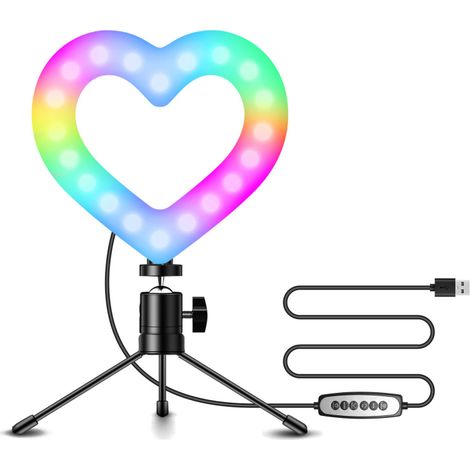 6-Zoll-RGB-LED-Herzleuchte, dimmbar, mit flexiblem Kugelkopf und Stativ (USB)